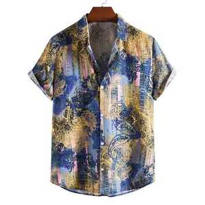 Chemises hawaïennes à manches courtes pour hommes, taille Plus, boutons vers le bas, plage T-Shirts d'été coton lin Vintage chemises amples - Product Image 1