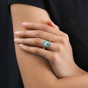 Bague Turquoise Naturelle Plaqué Or 18k 14x10mm Bague Ovale en Pierres Précieuses pour Femme Cadeau de Bijoux en Pierre de Naissance de Décembre - Product Image 2