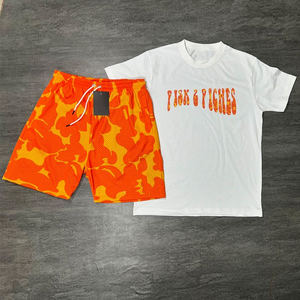 Conjunto de camiseta y pantalones cortos de manga corta con estampado personalizado Unisex Conjunto de chándal de tela de rizo de estilo informal de verano para hombres - Product Image 2