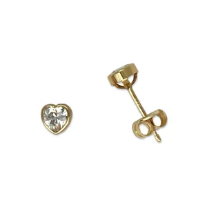 Made in Spain Real Solid Gold Heart Cubic Zircon Fine Jewelry Earring Stud Earrings for Woman