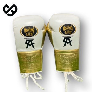 Gants de boxe en cuir véritable personnalisés, conception sans vie, fabricant OEM, cuir doré - Product Image 5