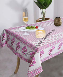 Indian Traditional Block Print <b>Table</b> Cloth Beautiful Pink Floral Pattern Artisan-Delivered Ethnic Dining and Wedding <b>Cover</b> - Product Image 4