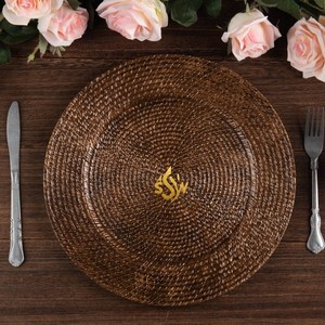 Assiette de chargeur tissée en rotin fait à la main forme ronde portion de nourriture dessus de table couleur marron plaqué fabriqué à la main grande taille approvisionnement - Product Image 3