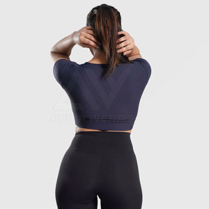2024 Top moda mujer Crop Top con mangas cortas cuello redondo Crop Top conjunto de ropa para el verano - Product Image 3