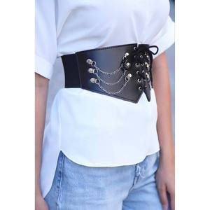 Cinturón Elástico de Tela para Mujer con Cadena y Cordón, Cinturones de Moda - Product Image 1