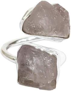 Bague pour femme en quartz rose naturel, pierre de naissance d'avril, double pierre, réglable, bijoux faits à la main, bague en argent sterling 925 - Product Image 1