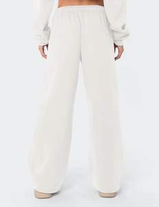 Pantalones de chándal holgados en blanco 450 Gsm Color sólido pierna recta personalizado bordado polar hombres grueso polar Joggers para mujeres - Product Image 6