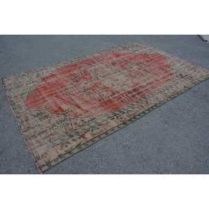 Alfombra turca vintage de 5,8x9,2 pies, área grande de lana rojo y beige con diseño de retazos para pasillo o dormitorio con respaldo de látex - Product Image 2