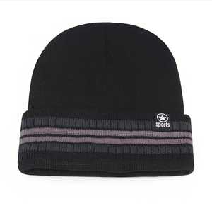 หมวกบีนนี่ขนสัตว์ลายทางหลากสีสำหรับผู้ชาย, หมวกบีนนี่ถักแฟชั่นฤดูใบไม้ร่วงและฤดูหนาว - Product Image 1