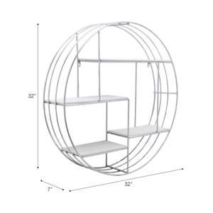 Mensola Moderna da Parete Rotonda 32 Pollici Argento e Bianco, Scaffale a Tre Livelli Bianco per Soggiorno - Product Image 5