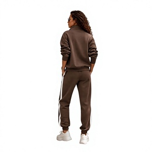 <b>Women's</b> Casual 2-<b>Piece</b> Tracksuit Set Solid Color Long Sleeve Zip-Up Top Side Stripe Sweatpants Full Length Regular Fit Winter - Product Image 3