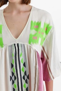 2024 แฟชั่นพิมพ์สั้น mididress, A-Line เสื้อคอวีแขนกุดกระโปรงเรียงชั้นพร้อมนัวเนียตัดชุดสตรี - Product Image 5