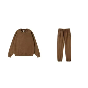 Ensemble de survêtement à col rond pour hommes OEM | Sweat-shirt uni et pantalons de survêtement | Logo personnalisé tenue de sport décontractée en gros 2025 - Product Image 6