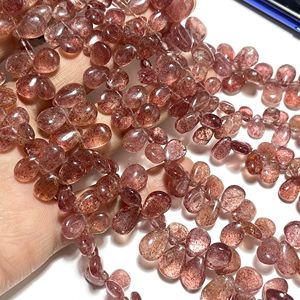 Lote de cuentas de piedra Briolette en forma de pera de 7 hebras de cuarzo fresa suave a precio de fábrica - Product Image 4