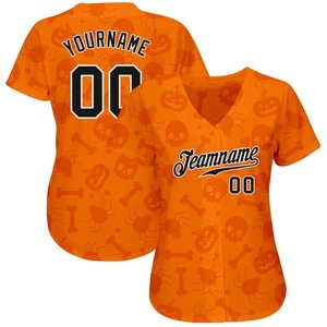 Custom Skull Fashion Wholesale Halloween Baseball T Shirts <b>Orange</b> Color High Quality Baseball Jersey Uniform - Product Image 1