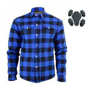 Camisa de Motociclista Personalizada para Hombre y Mujer, con Protección Interior Azul y Negra, Cierre de Cremallera, Franela a Cuadros, Personalizable - Product Image 1