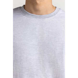 Grey <b>White</b> Striped Knitted T-<b>Shirt</b> with <b>Long</b> Length Printed Designer TS-CNSJ24-096 Model Silk Screen Printing Plain Dyed Pattern - Product Image 4