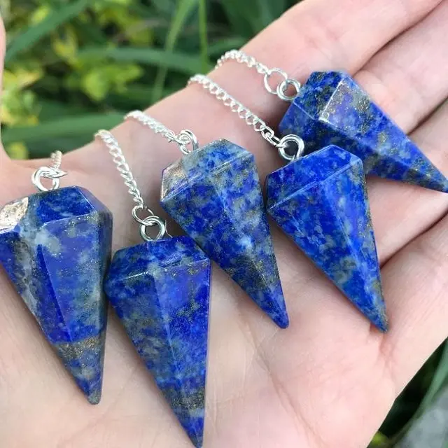 Lapis Lazuli naturel personnalisé pierre précieuse cristal guérison cône pendule bijoux en cristal pendentif radiesthésie Reiki pendule à vendre