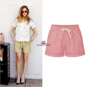 Summer New Women's Fashion Drawstring Pants Solid Color Lacing <b>Shorts</b> <b>Wide</b> <b>Leg</b> Casual <b>Short</b> Pants Summer <b>Shorts</b> - Product Image 3
