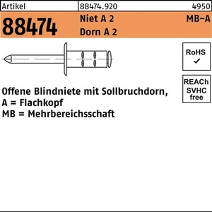 Remache Ciego R 88474 FLAKO 4x10 A2/A2 500 Piezas - Product Image 1