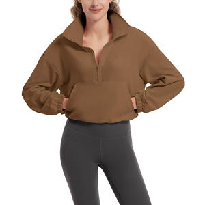 Pull court à fermeture éclair sur le côté, doux et luxueux, pour femmes, sweat-shirt tendance, léger, athlétique, élégant, à manches longues, sweat-shirt court - Product Image 3