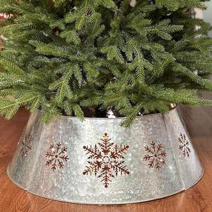 Rustic farmhouse galvanized metal tree collar for Christmas tree round skirt alternative sturdy adjustable decorative - Product Image 5