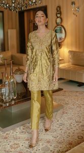 Designer Indian & Pakistani Beautiful Embroidery on Straight Kurta <b>Pant</b> Dress Party/ Wedding Wear for 2023 Lace Button Decorated - Product Image 2