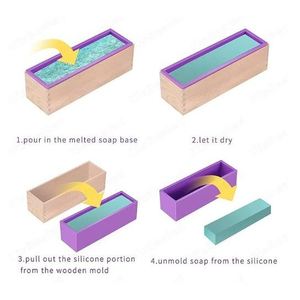 Moule à savon rectangulaire en silicone et bois fait main avec coupe-savon solide pour une fabrication de savon pratique - Product Image 4