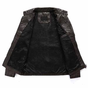 100% Genuine <b>Leather</b> Canvas Stand Collar Custom Loose Fit Breathable Outerwear <b>Long</b> Sleeve Fashion Winter <b>Jacket</b> for Adults - Product Image 3