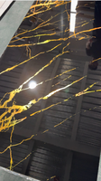 Panel de Pared de PVC MORLENX con Diseño de Mármol Negro UV y Línea Dorada de Lujo