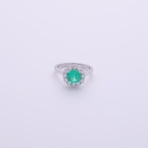 IGI Certified Round Cut Emerald Halo Diamond Ring in 14K White / Rose & Yellow Gold - Product Image 1