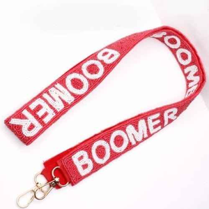 Boomer Red Polyester <b>Lanyard</b> With White Embroidered Letters Rectangular Shape Durable Design - Product Image 1