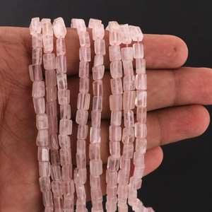 Cuentas rectangulares lisas de cuarzo rosa natural de primera calidad al por mayor con brillo brillante para proyectos de abalorios DIY y uso de joyería personalizada - Product Image 4