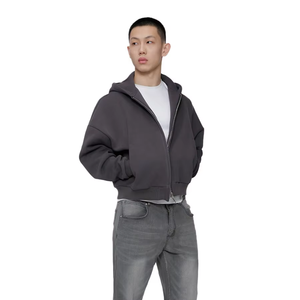 Sudadera con capucha y cremallera personalizada de gran tamaño en blanco 100% algodón polar hombro caído Vintage Boxy recortado holgado Streetwear Sudadera con capucha para hombres - Product Image 1