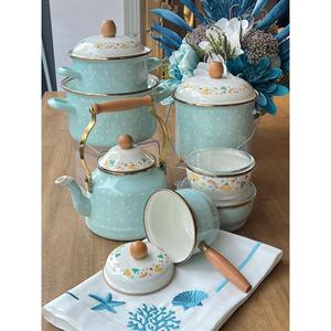 Set da cucina smaltato a pois verde 6 pezzi