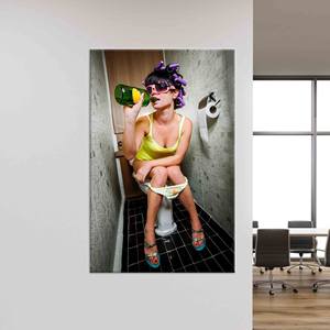 Modern <b>Bathroom</b> Canvas <b>Print</b>: Girl Drinking on Toilet Artwork,WRAPPED CANVAS - Product Image 1