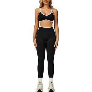 Conjuntos de Yoga de Entrenamiento, Top Reversible Transpirable, Leggings Ligeros de Tela Elástica, Ajuste Atlético Cómodo, 2 Piezas, Ecológico - Product Image 1