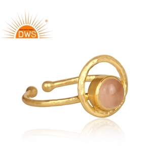 Best Selling Sterling Silver 18K Gold Plated Natural Rose Quartz Gemstone <b>Adjustable</b> <b>Ring</b> Demi Fine Jewelry Manufacturer - Product Image 3