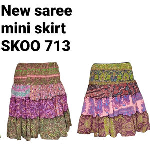 New Silk Saree <b>Boho</b> Indian Style Mini Frill <b>Skirt</b> Floral Printed Design for Women Traditional <b>Skirt</b> - Product Image 3