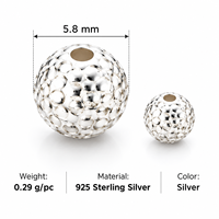 Perle d'espacement ronde martelée en argent sterling 925 de 5,8 mm, 0,29 g/pièce, pour la fabrication de bijoux pour femmes