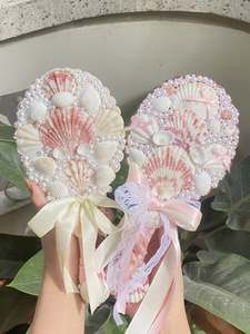 Handmade Seashell Oval Vanity <b>Mirror</b> with Pearl Trim Coastal Design Decorative Tabletop Wedding Accessory - Product Image 4