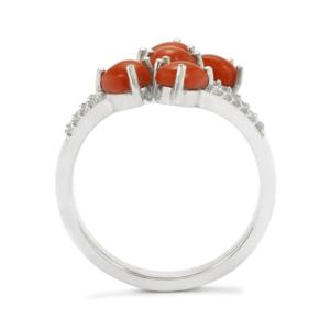 Bague Statement en Argent Sterling Plaqué Rhodium avec Corail Rouge et Zircon Blanc 2 Carats - Product Image 3
