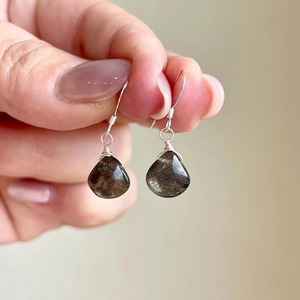 Pendientes de Lágrima de Piedra Lunar Negra Cacao, Tono Marrón Sencillo, Uso Diario Informal, Plata de Ley 925, Piedra de Nacimiento de Junio, Tono Tierra - Product Image 1