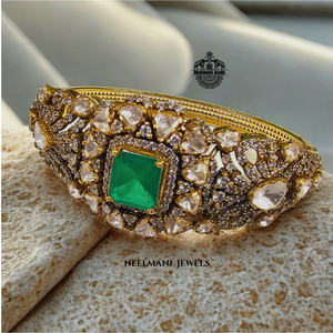 Pink and Green Moissanite Stone Mossitate Polki <b>Bracelet</b> and Bangle - Product Image 4