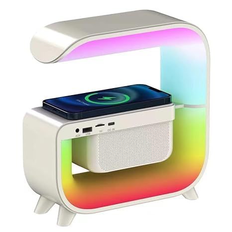 FM Radio RGB Light Table Lamp Wireless Charger LED Smart Wake up Light 15W Wireless Charging Loud Speaker for Home Decoration