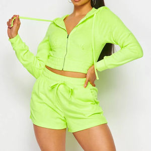 Logo personnalisé coton fermeture éclair à capuche pour les femmes de haute qualité à manches longues haut court avec capuche vêtements d'hiver décontractés courte longueur - Product Image 1