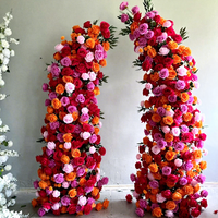 Arche florale de luxe en soie bordeaux avec roses artificielles pour la décoration de cérémonies de mariage, de fêtes et d'événements, taille personnalisée