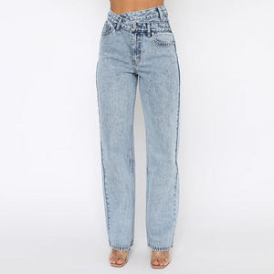 Jeans évasés en denim délavé taille haute pour hommes grandes tailles, style hip-hop streetwear, vente en gros OEM - Product Image 2