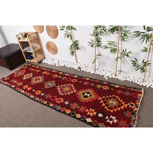 Vintage 3.1x9.5 ft Rug, Herki Turkish Rug, <b>Red</b> Camouflage <b>Wool</b> Rug - Product Image 2