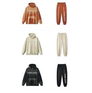 Conjunto de pantalones de chándal de algodón 100% con capucha, logotipo personalizado, parche desgastado por el sol, cierre de cremallera a prueba de viento, talla grande, Verano - Product Image 2